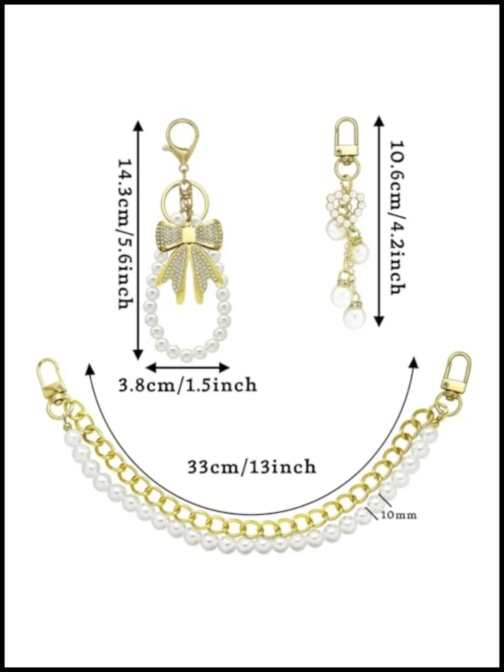 3 Pcs Leopard Pearl Bow Bag Charms Purse Straps Extender Chain Set